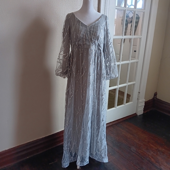 Icy Princess Silver Glitter & Gray Long Sleeve Event Evening Dress Size XL - Picture 2 of 10